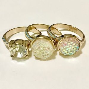 Hammered Gold Rings with Stones - Set of 3